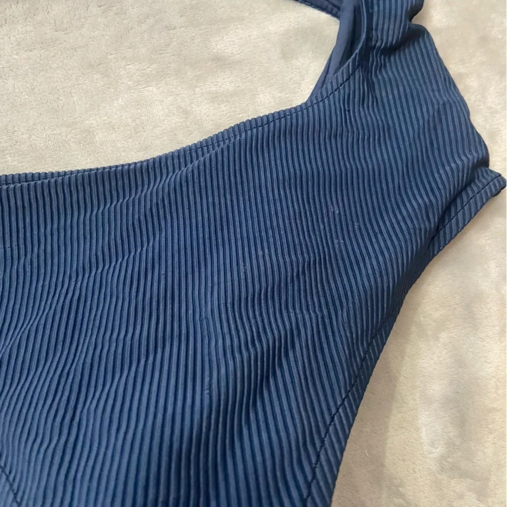 New! Frankie’s Bikinis Thea Ribbed One-piece Swimsuit navy blue 24667